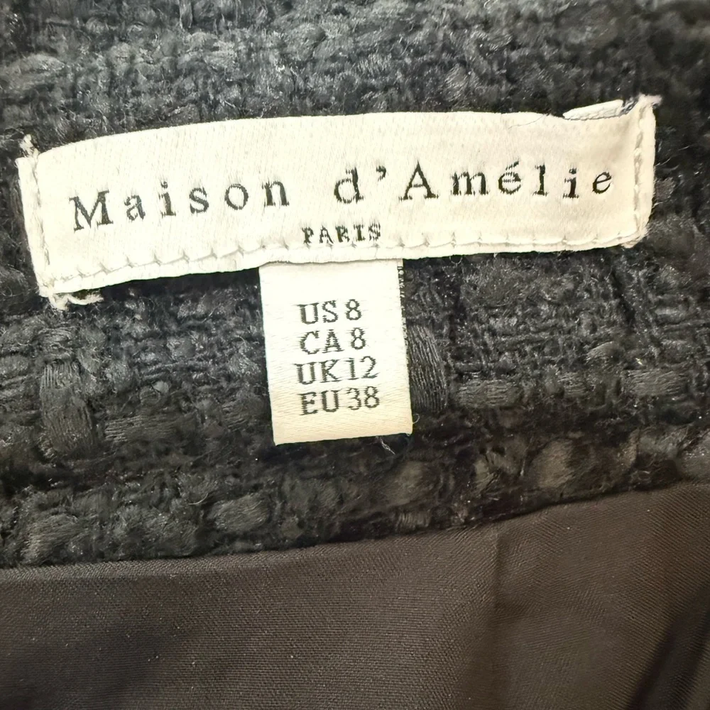 Madison d’ Amelie Paris Black A-Line Mini Skirt w/ front pockets - Size 8